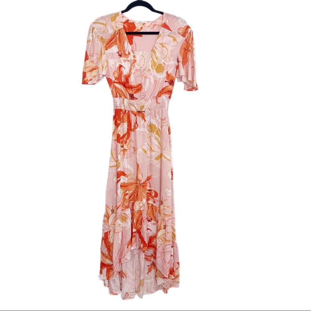 Abel the Label Peach Floral High Low dress size s